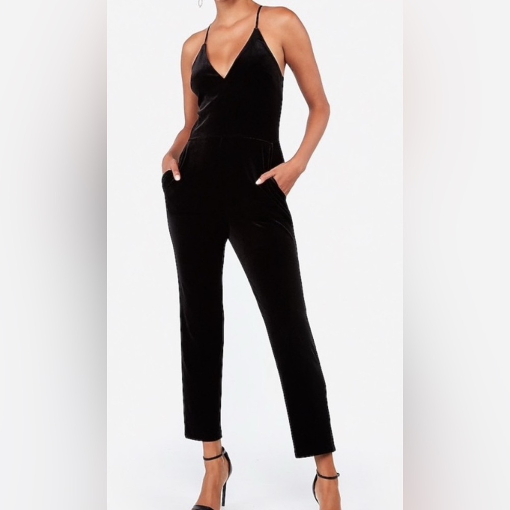 Express Sleek Black Velvet Jumpsuit